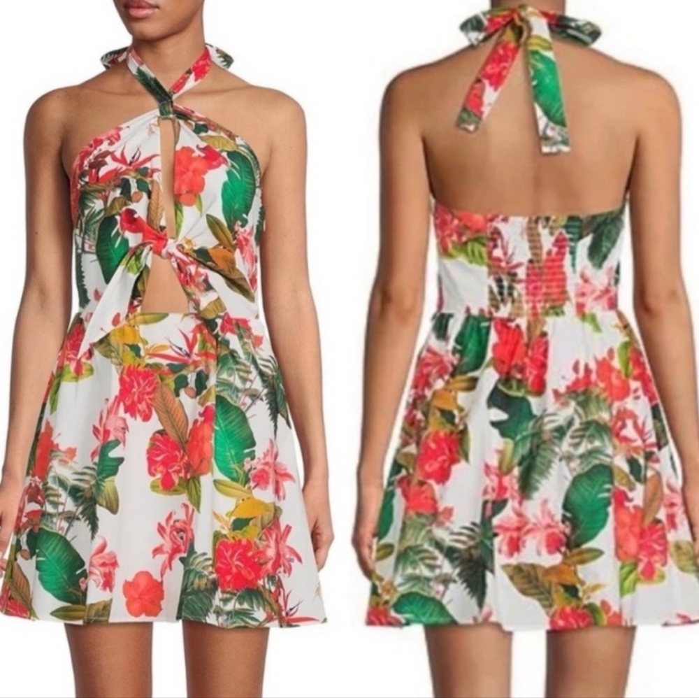 NWT GIANNI BINI Tropical Floral Twist Cut Out Mini Dress, sz 0